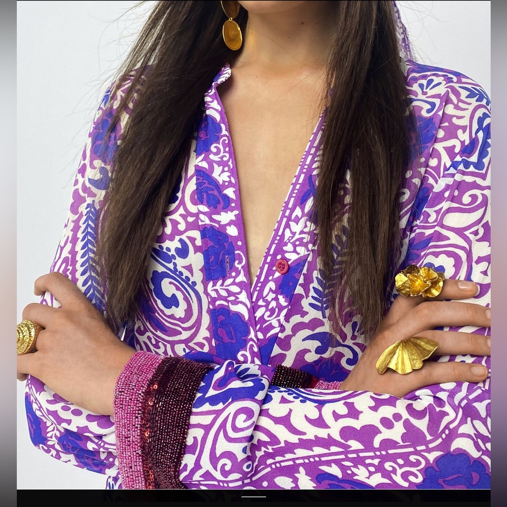 Zara printed SKIRT SET , skirt and embroidered beaded blouse, 2 pieces set - Picture 9 of 13